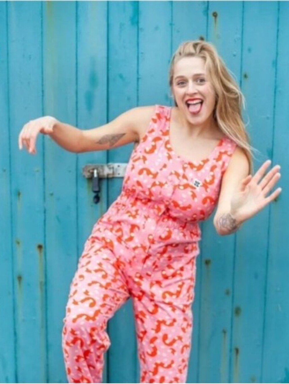 Lucy & Yak Juni Sleeveless Jumpsuit Eve Print Pink Size Medium